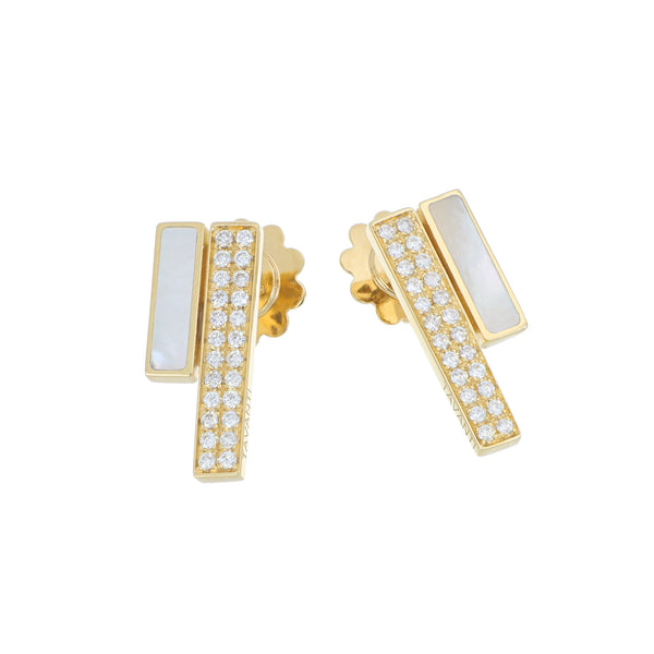 Unica Earrings Double Decoration Mother of Pearl and Diamonds
