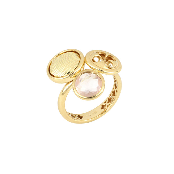 Anello Luna Tre Charm con Quarzo Rosa
