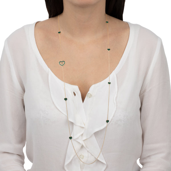 Indossato Collana Armonia 100 cm Malachite e Diamanti